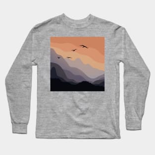 Minimal Hilly Sunrise Landscape Digital Illustration Long Sleeve T-Shirt